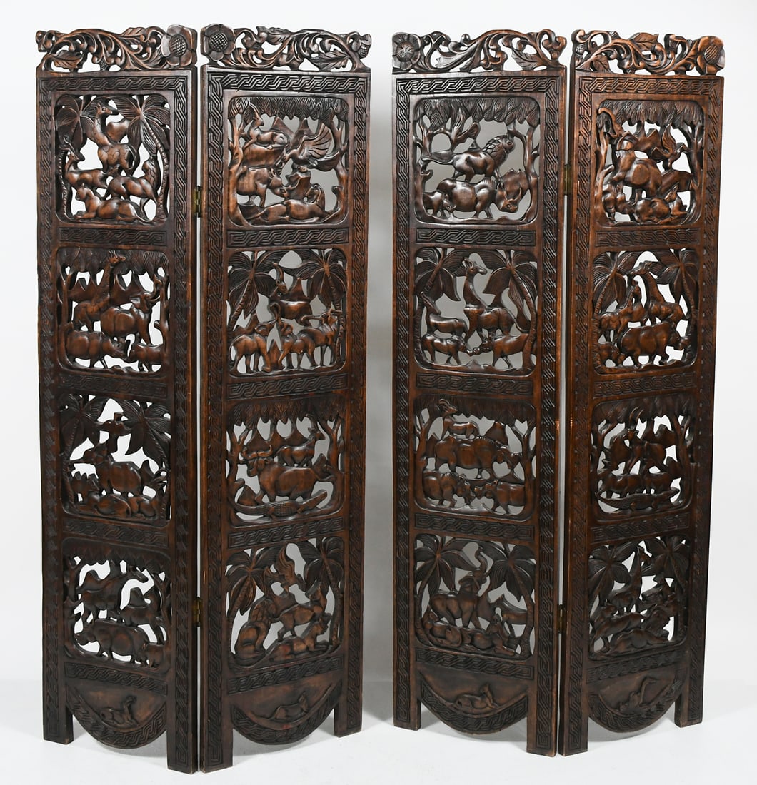 TWO 2-PANEL CARVED AFRICAN FIGURAL MOTIF SCREENS (1 of 3)