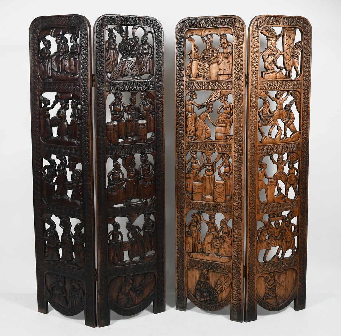 TWO 2-PANEL CARVED FIGURAL TRIBAL SCREEN (1 of 4)