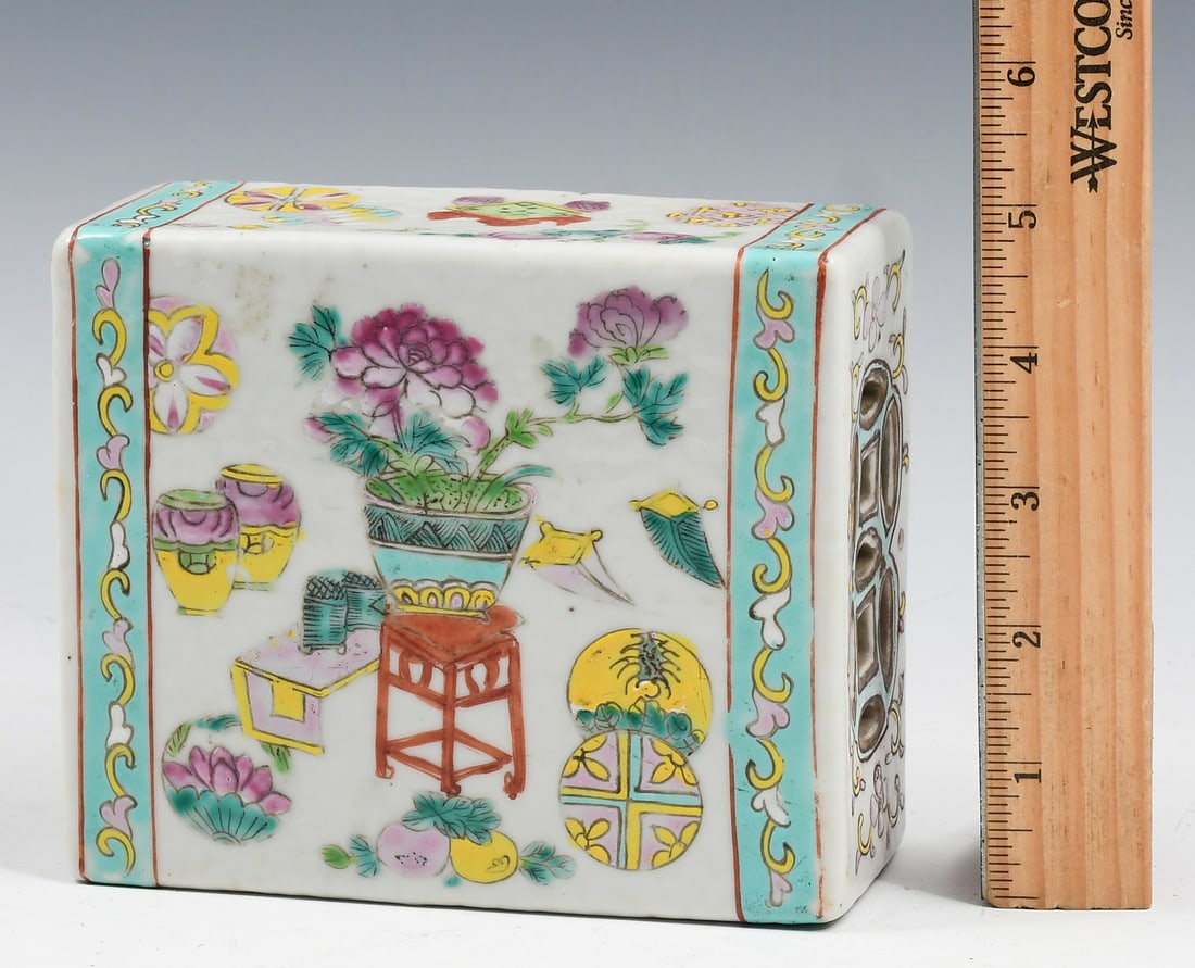 AUSPICIOUS CHINESE FAMILLE ROSE PORCELAIN PILLOW (1 of 3)