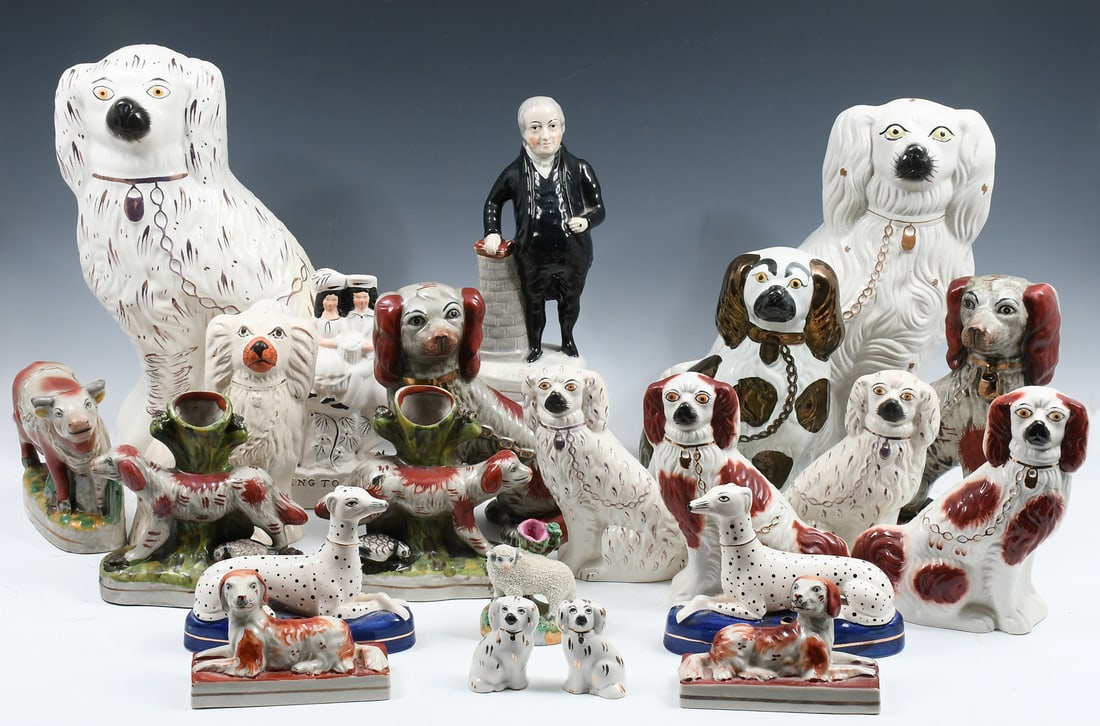 22 PC. ENGLISH STAFFORDSHIRE PORCELAIN COLLECTION: 22 PC. ENGLISH STAFFORDSHIRE PORCELAIN FIGURAL COLLECTION: