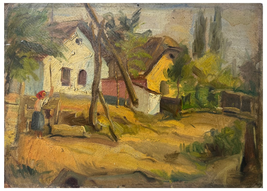 GOOD EUROPEAN VILLAGE LANDSCAPE PAINTING (1 of 4)