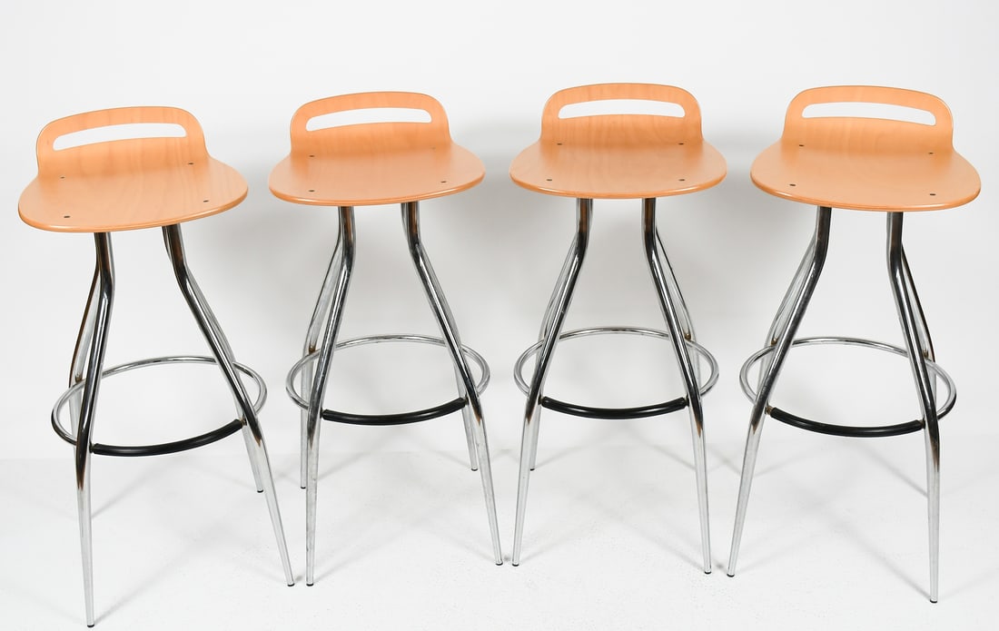 4 CALLIGARIS STYLE BENT WOOD & CHROME BAR STOOLS (1 of 4)
