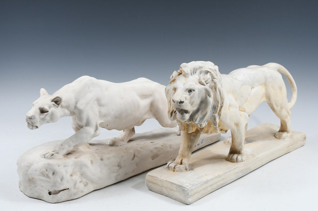 BARYE LION & LIONESS PLASTER/POTTERY SCULPTURES (1 of 3)