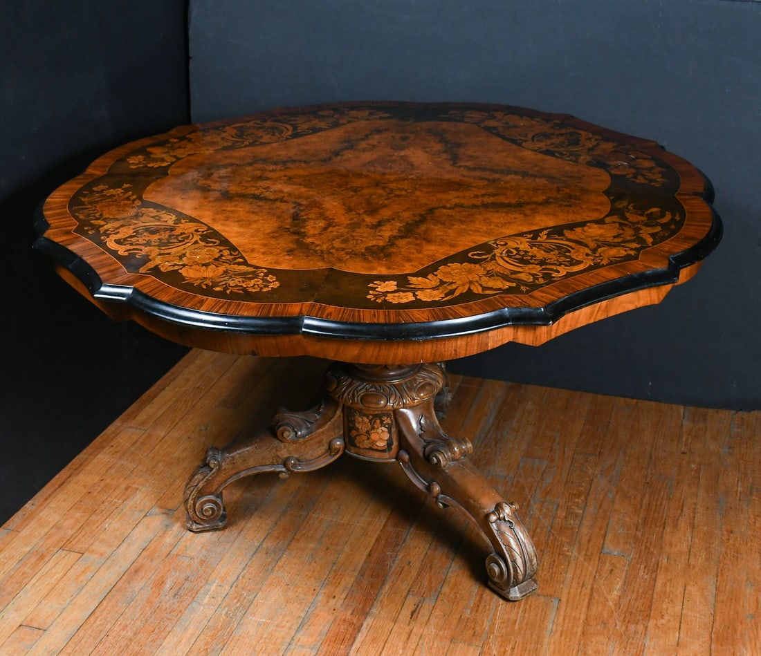 VICTORIAN MARQUETRY INLAID PARLOR TABLE (1 of 5)