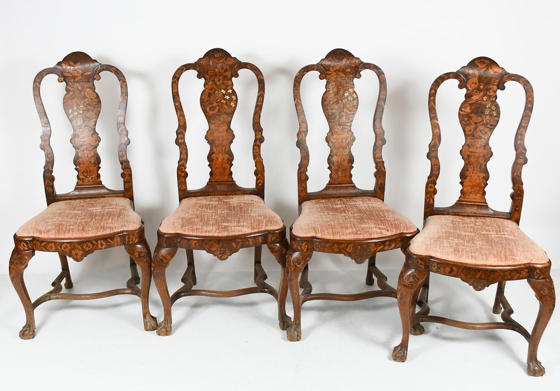4 FLEMISH DUTCH MARQUETRY INLAID PARLOR CHAIRS (1 of 6)