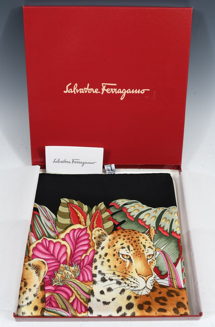 SALVATORE FERRAGAMO LEOPARD MOTIF SILK SCARF (1 of 6)