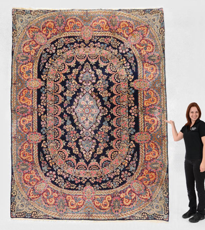 ANTIQUE KERMAN/ KIRMAN HAND KNOTTED WOOL RUG, 11'4: ANTIQUE PERSIAN KERMAN HAND KNOTTED WOOL RUG, 11'4'' x 8'10'': This beautiful rug is one the best examples of Kerman carpets or of any Persian city rugs we have seen outside of museum collections. The