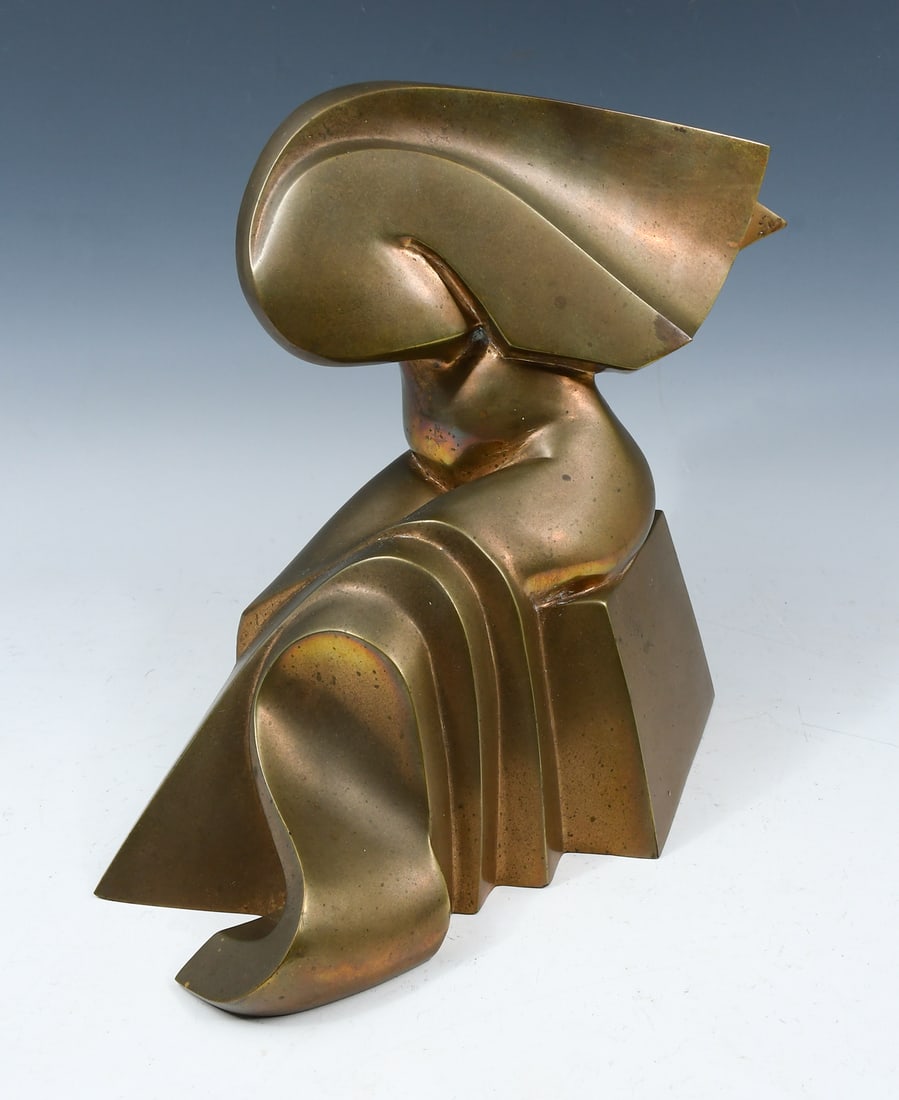 MON DE RICK ART DECO BRONZE: MON DE RIJCK, (Belgian, b. 1943): Stylized Seated Female Figure, Bronze, 11.5" in height, signed and numbered 6/6.