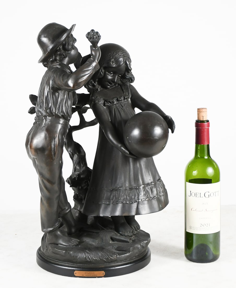 BRONZE FIGURAL GROUPING "ENJOUE" AFTER MOREAU: BRONZE FIGURAL GROUPING "ENJOUE" AFTER MOREAU: 20.5" in height.