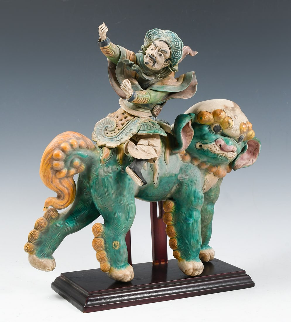 CHINESE POLYCHROME WARRIOR ON FOO LION ROOF TILE (1 of 4)