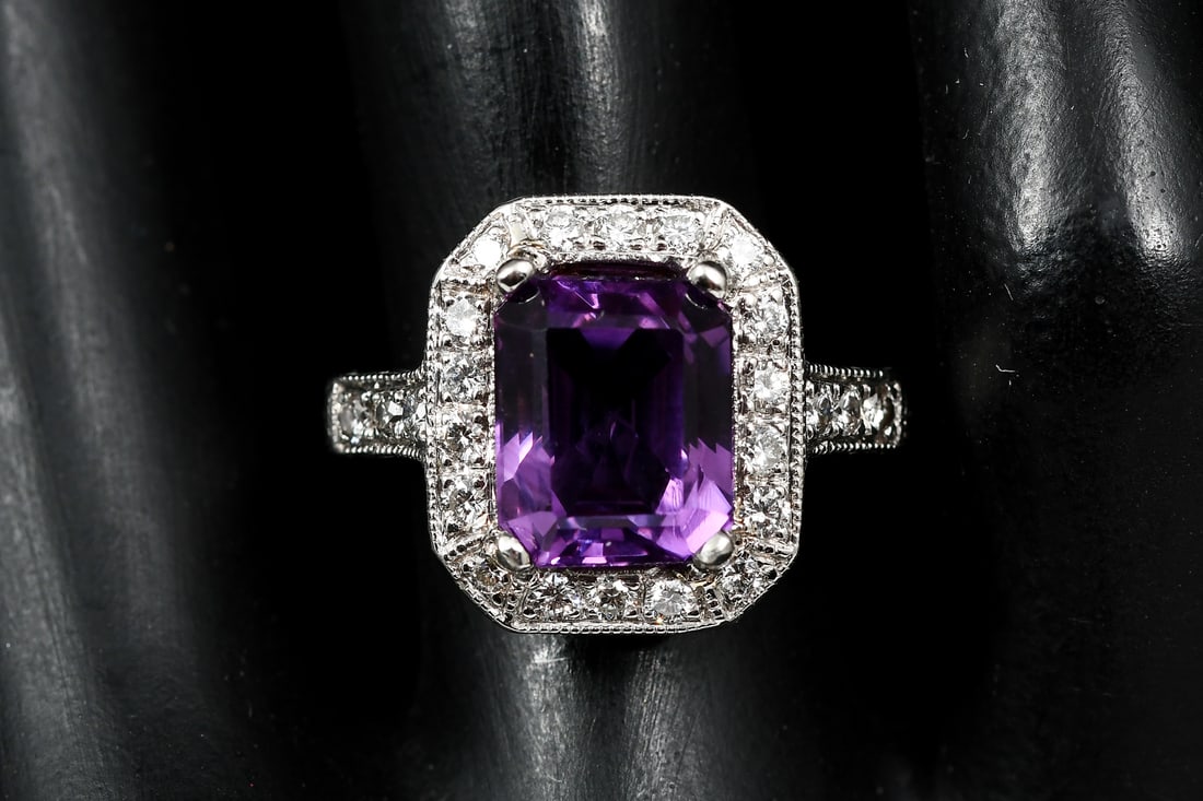 PLATINUM AMETHYST AND DIAMOND RING (1 of 6)