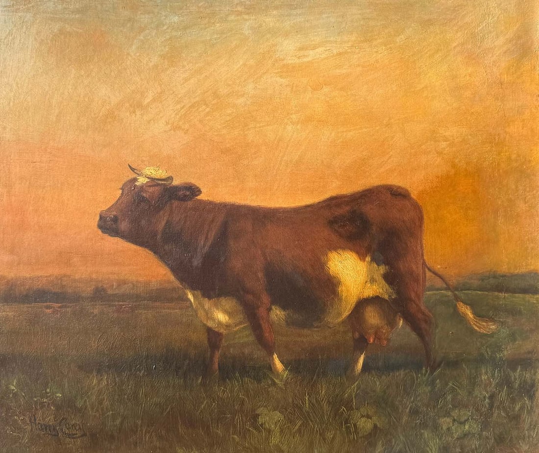 COW IN A FIELD PAINTING SIGNED HARRY CAREY: COW IN A FIELD PAINTING SIGNED HARRY CAREY: Oil/Canvas, 25.25" x 30.25", signed lower left, painted frame, 26.25" x 31.25".