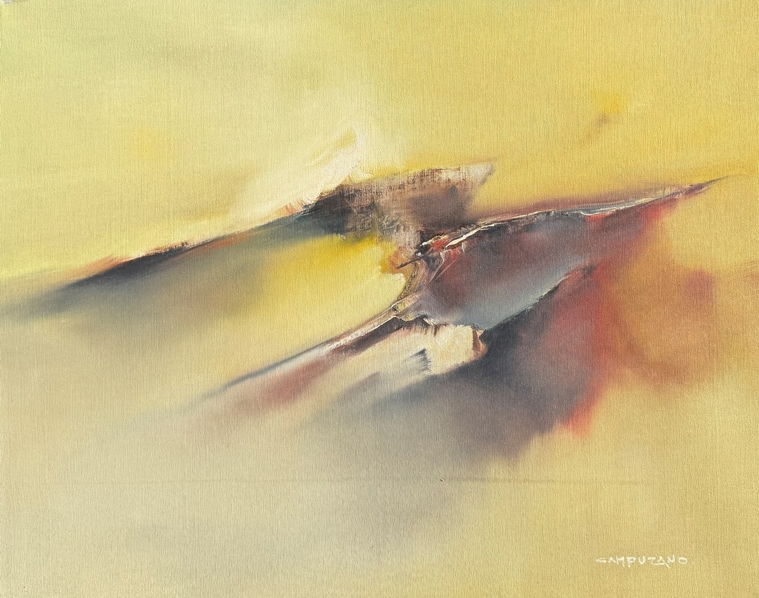 CAMPUZANO ABSTRACT OIL PAINTING: CAMPUZANO, Jose, (Spanish/American, 1918-1979): Abstract Composition, Oil/Canvas, 24" x 30", signed lower right, thin-edge wood frame, 25.5" x 31.25".