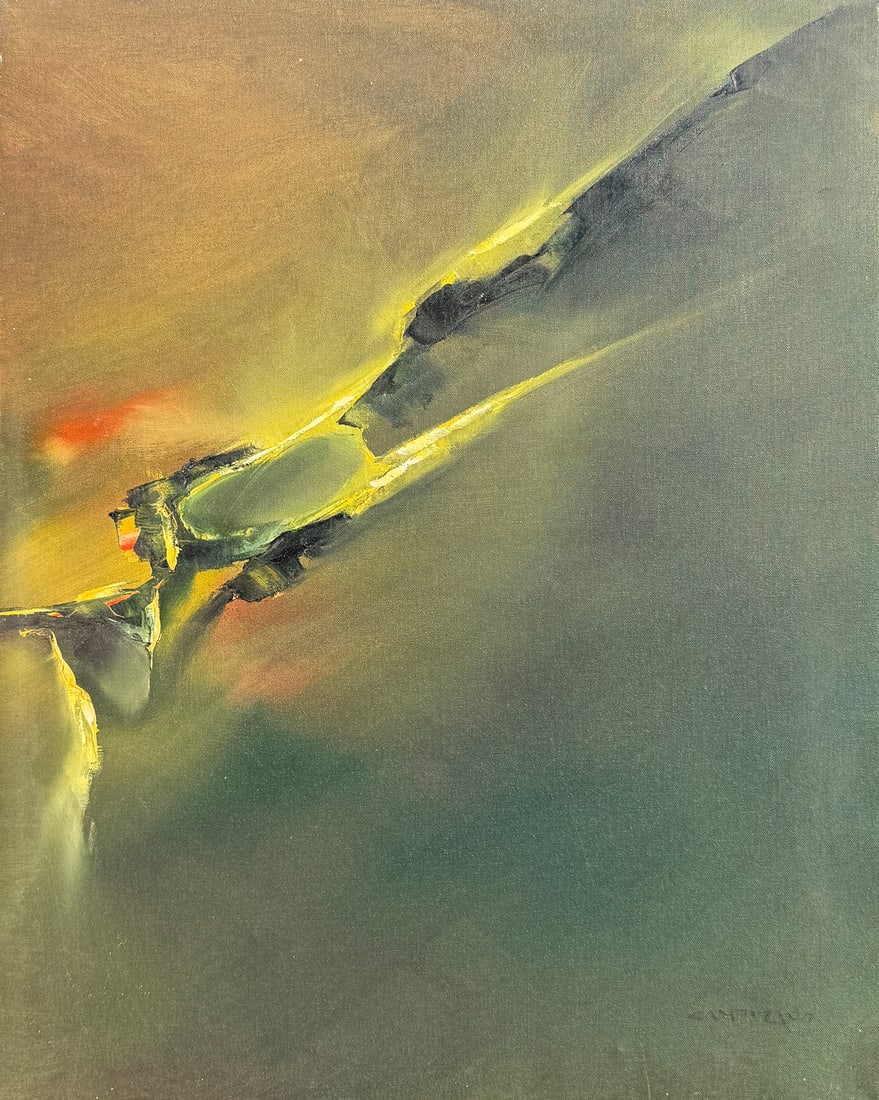 CAMPUZANO ABSTRACT OIL PAINTING: CAMPUZANO, Jose, (Spanish/American, 1918-1979): Abstract Composition, Oil/Canvas, 30" x 24", signed lower right, thin-edge wood frame, 31.25" x 25.25".