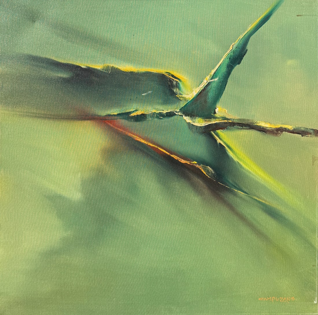 CAMPUZANO ABSTRACT OIL PAINTING: CAMPUZANO, Jose, (Spanish/American, 1918-1979): Abstract Composition, Oil/Canvas, 36" x 36", signed lower right, thin-edge wood frame, 37.25" x 37.25".