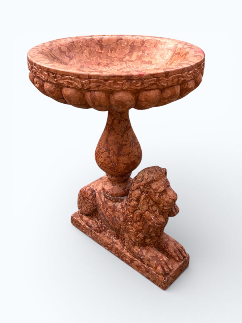 CARVED MARBLE LION PEDESTAL FOUNTAIN: CARVED MARBLE LION PEDESTAL FOUNTAIN: