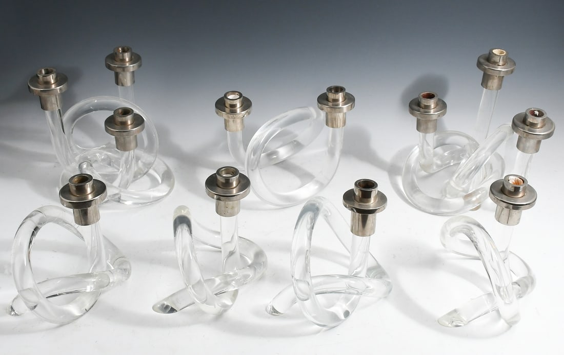 7 PC. DOROTHY THORPE LUCITE PRETZEL CANDLESTICKS (1 of 5)
