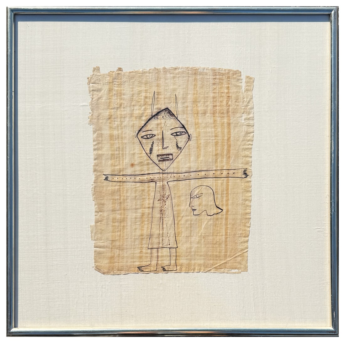 ORIGINAL JAMALI "TRIBUTE TO YOU" SUMI INK DRAWING: JAMALI, (Pakistani/American, b. 1944): "Tribute to You", Figural Drawing, Sumi Ink/Papyrus, 17.625" x 13.5", framed, 28.5" x 28.5". Art and Peace label verso with title, medium, serial number, and ori