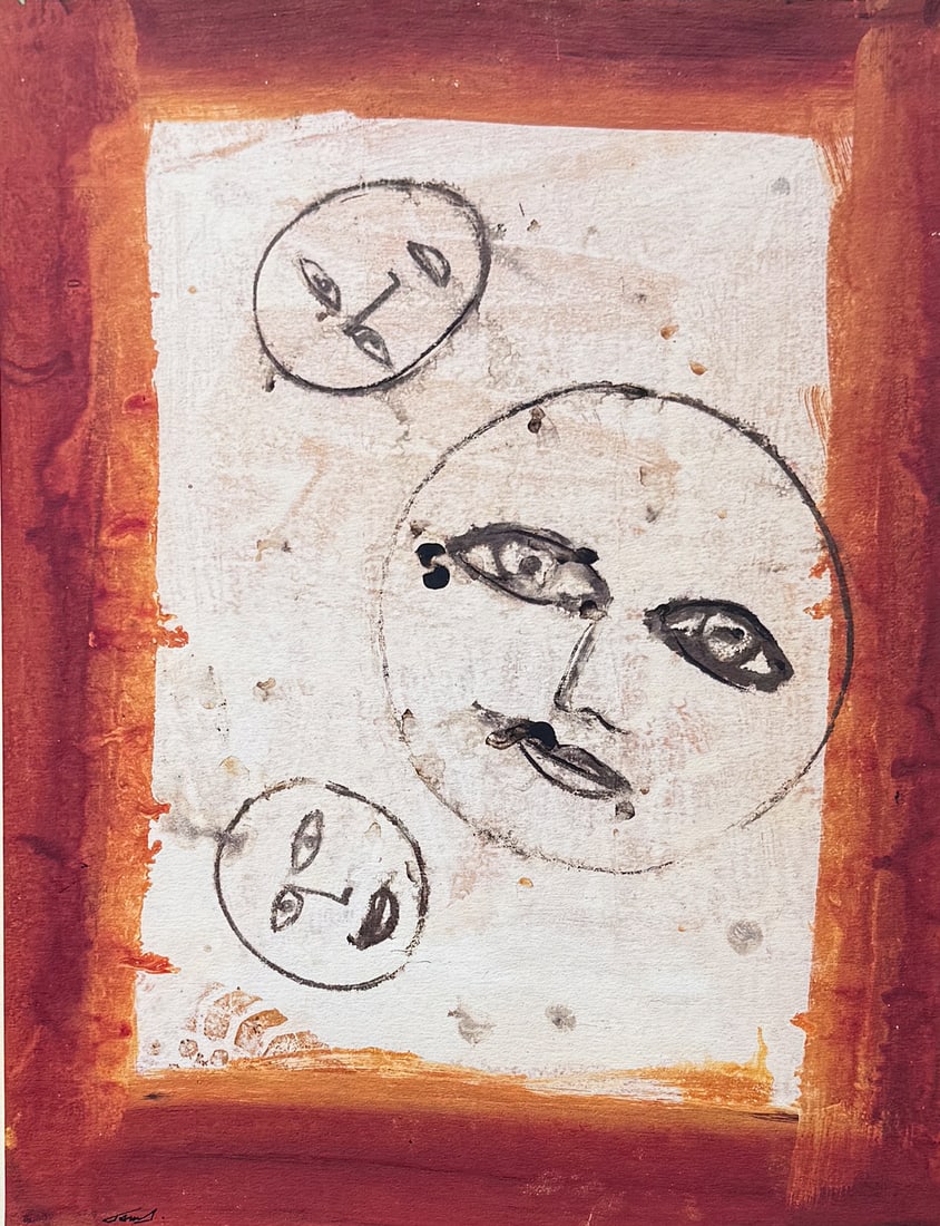 LARGE JAMALI THREE FACED MIXED MEDIA ARTWORK: JAMALI, (Pakistani/American, b. 1944): Three Faces in Jamali's Distinct Style, Mixed Media, 26" x 20", signed lower left, Art and Peace label verso with a serial number of 3322 and an edition number o