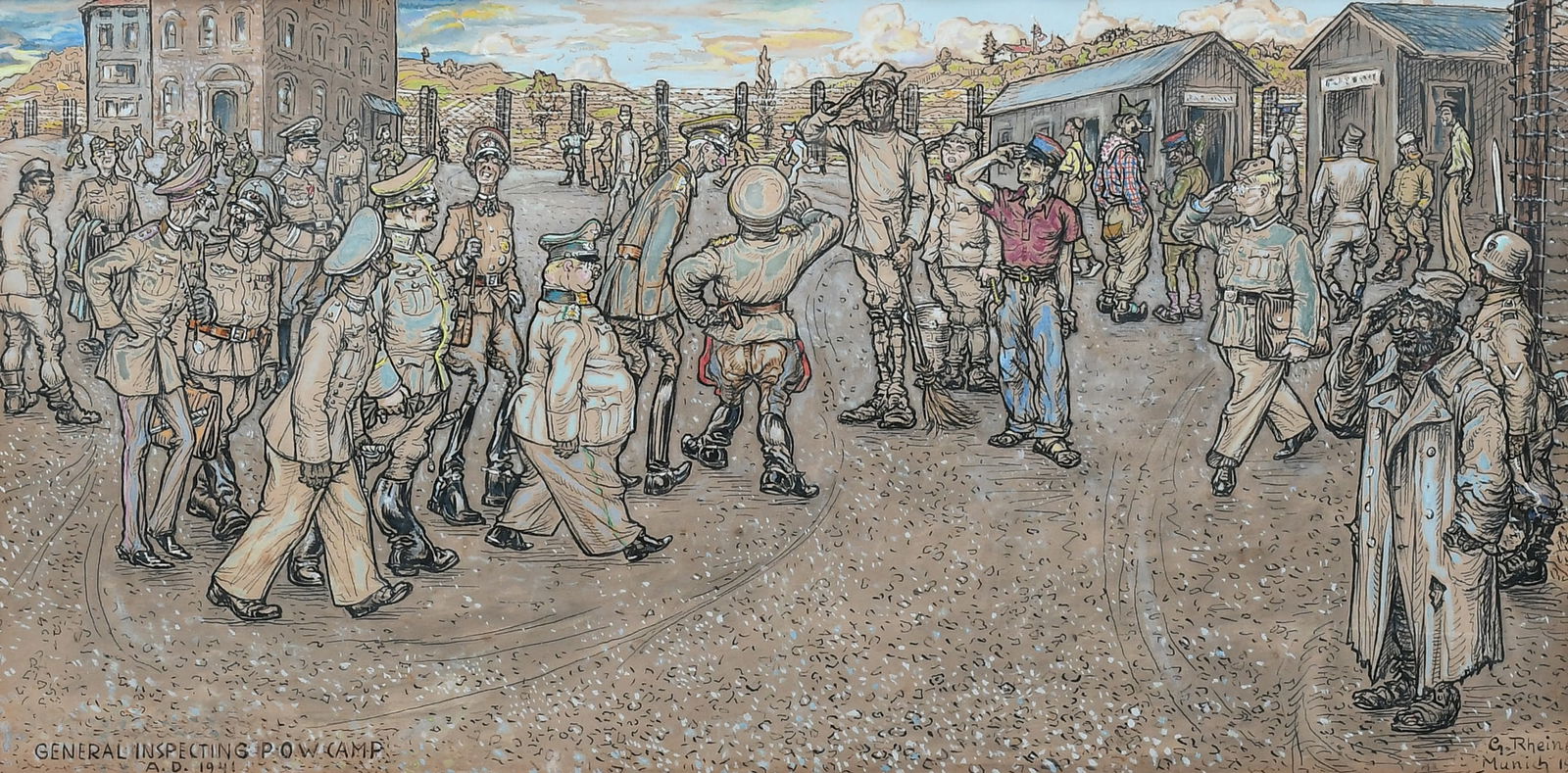WWII POW CAMP PAINTING: WWII POW CAMP PAINTING: