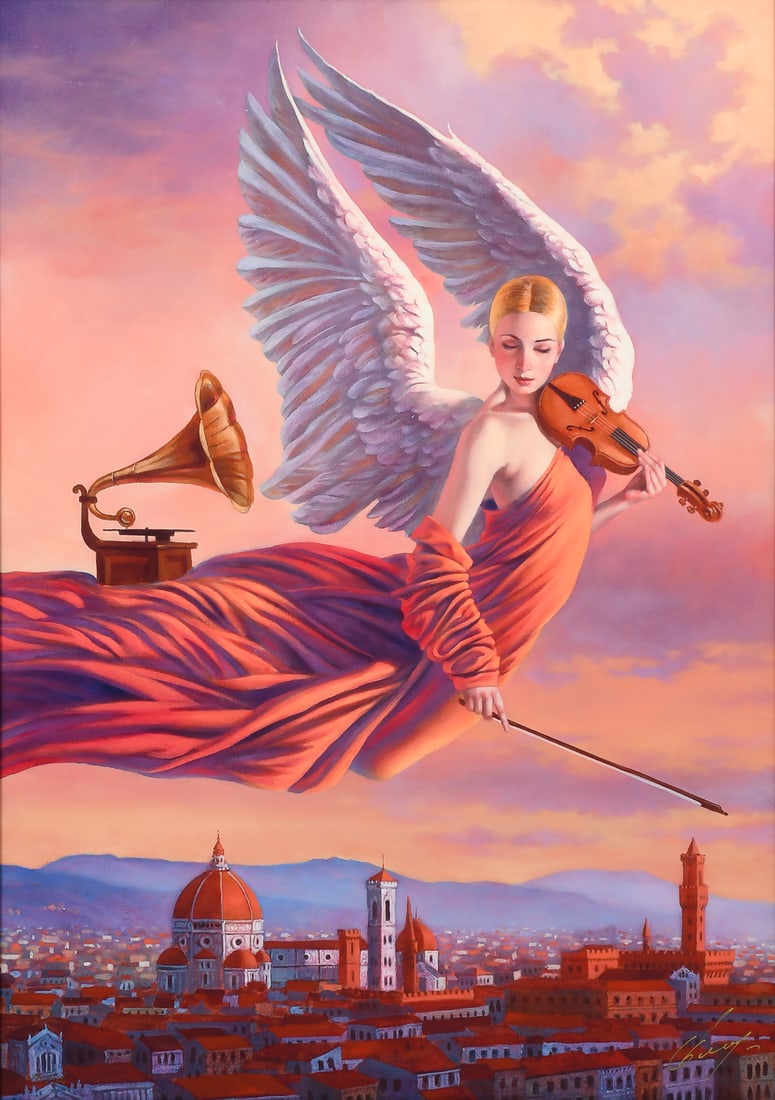 MICHAEL CHEVAL "ANGEL OF RENAISSANCE" DYE SUBLIMATION: CHEVAL, Michael, (American, b. 1966): "Angel of Renaissance", Dye Sublimation, sight size 23.25" x 16.5", signed lower right, custom framing, 33.5" x 26.625".