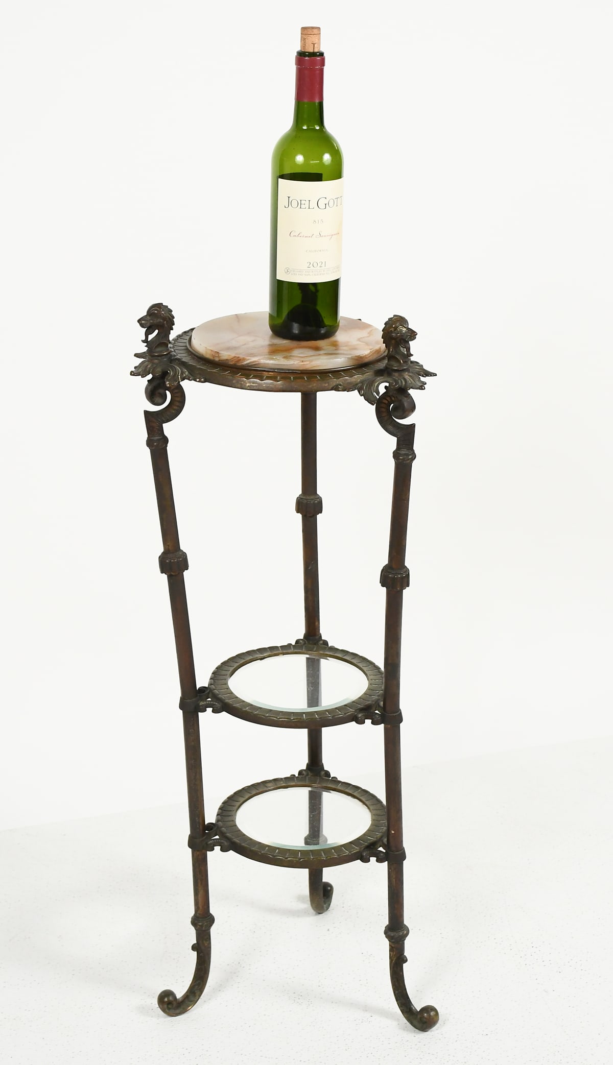 3-TIER BRONZE STAND DRAGON HEADS: 3-TIER BRONZE STAND DRAGON HEADS: