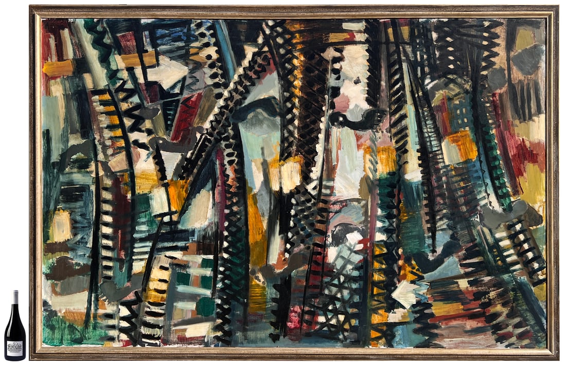 LARGE WLADYSLAW DUTKIEWICZ PAINTING: DUTKIEWICZ, Wladyslaw, (Polish/Australian, 1918-1999): "Wet Asphalt", Oil/Masonite, 54" x 84", signed and titled verso, framed, 58" x 88".