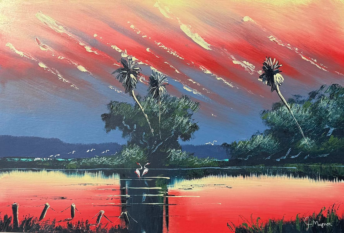 JOHN MAYNOR PINK SKY HIGHWAYMEN-STYLE FLORIDA PAINTING (1 of 4)