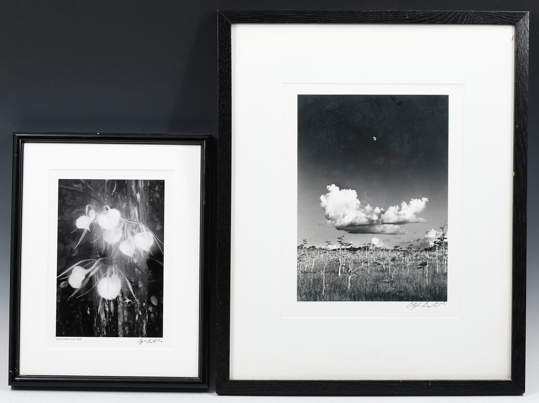 TWO CLYDE BUTCHER FLORIDA ARTWORKS: BUTCHER, Clyde, (American, b. 1942): 1) “Moonrise”, Special Edition Photograph, 14" x 11", signed lower right, blind stamp lower left, dated 1997, artist label affixed verso, framed, 21.25" x 