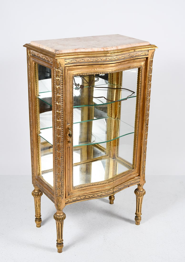 CARVED & GILDED MARBLE TOP CURIO DISPLAY (1 of 4)
