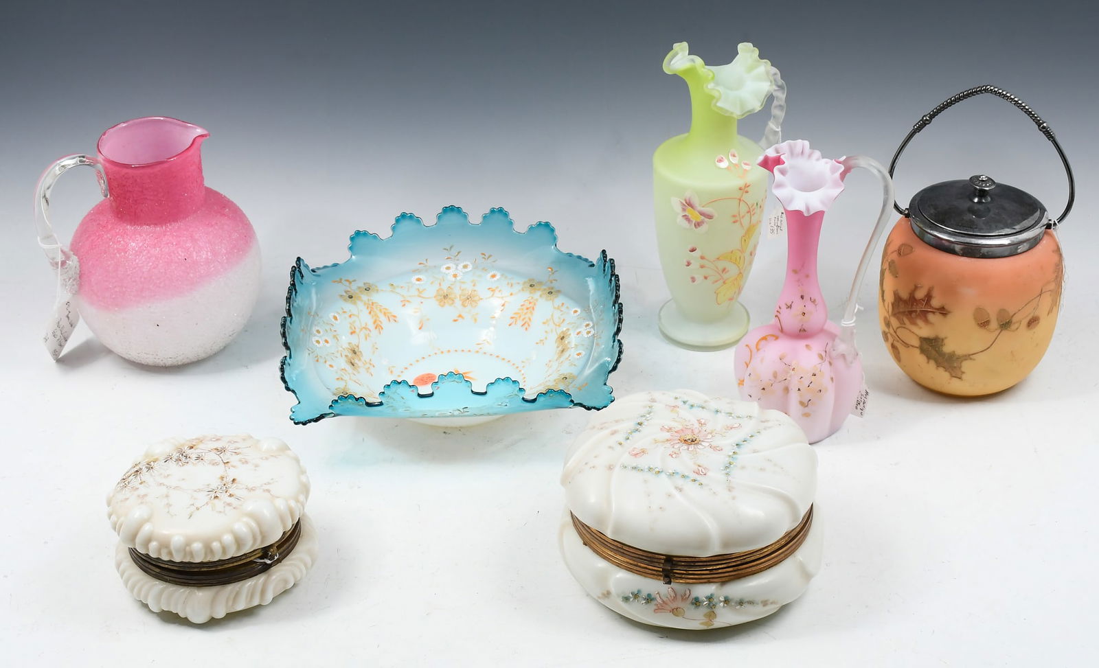 7 PC. VICTORIAN ART GLASS & WAVECREST DRESSER BOXES (1 of 4)