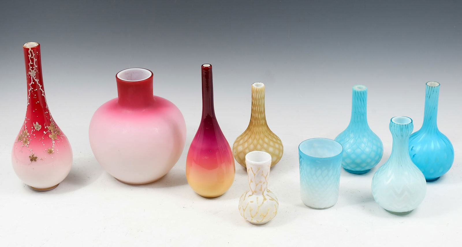 9 PC. VICTORIAN ART GLASS VASES (1 of 6)