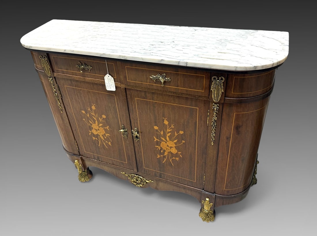 INLAID FRENCH MARBLE TOP ORMOLU MOUNTED CABINET (1 of 5)