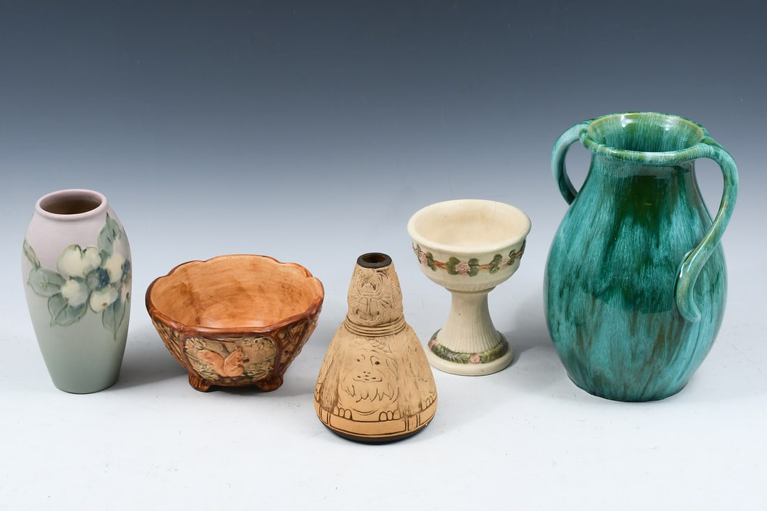 5 PC. WELLER ART POTTERY VASES & BOWL (1 of 4)