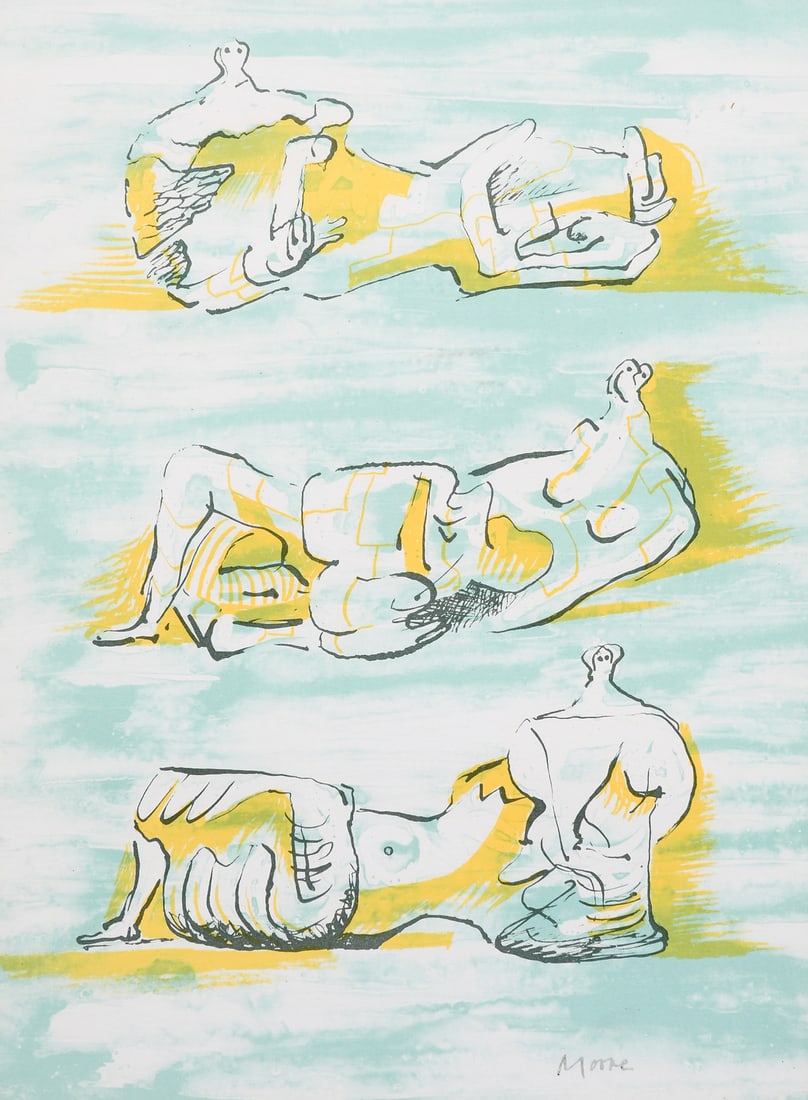 HENRY MOORE LITHOGRAPH 3 RECLINING FIGURES: HENRY MOORE LITHOGRAPH 3 RECLINING FIGURES: