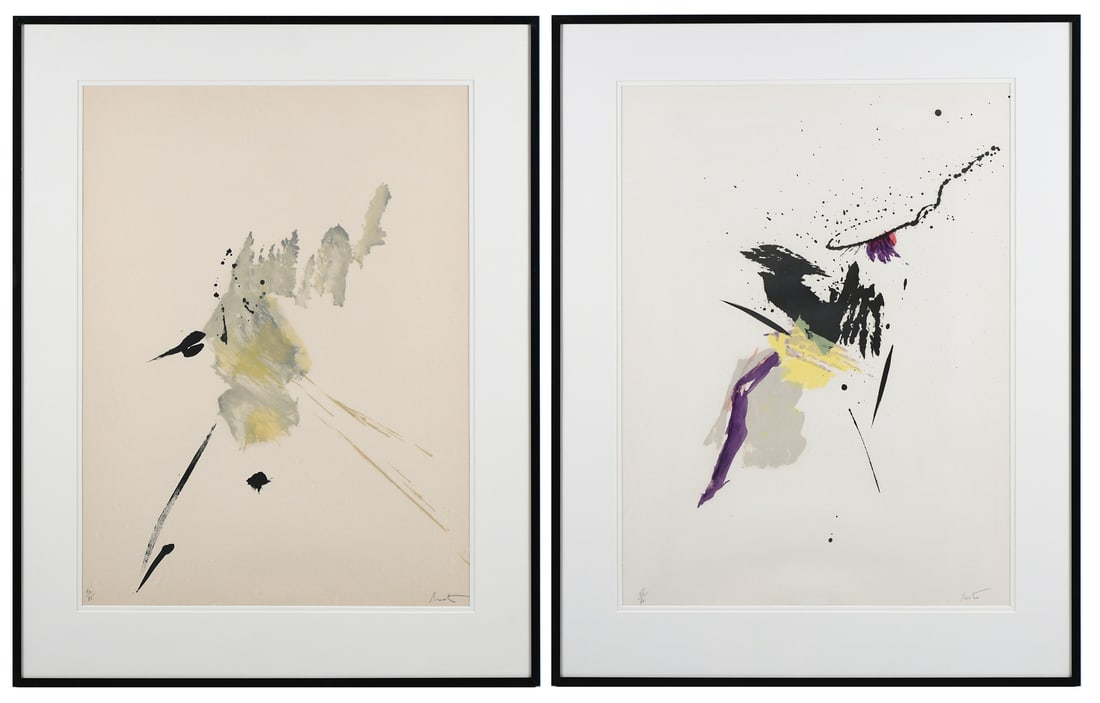 TWO JEAN MIOTTE LITHOGRAPHS: MIOTTE, Jean, (French, 1926-2016): Two Lithographs: 1) "Bonjour Manila, 1981", sight size 25" x 18.5", pencil signed lower right, numbered 35/70 lower left, AAA original labels affixed verso, modern f