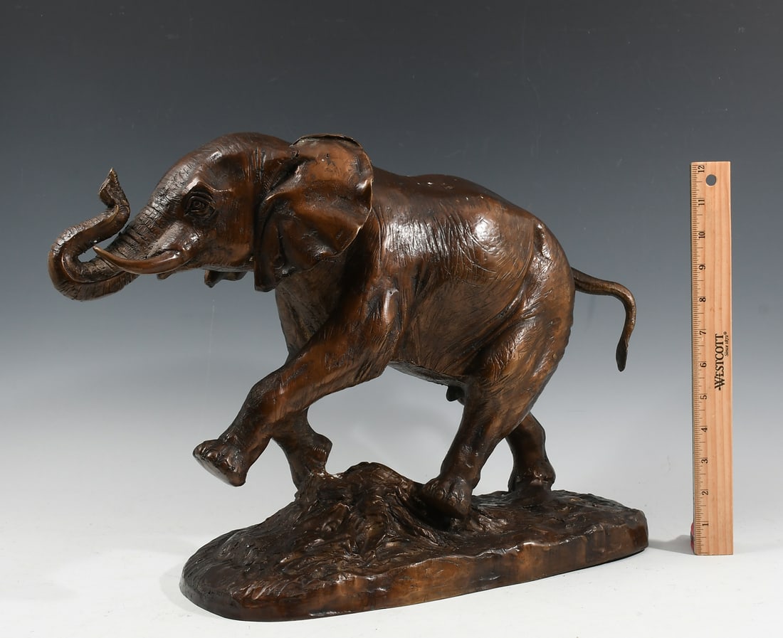 BRONZE ELEPHANT SCULPTURE SIGNED N. CHU (1 of 5)