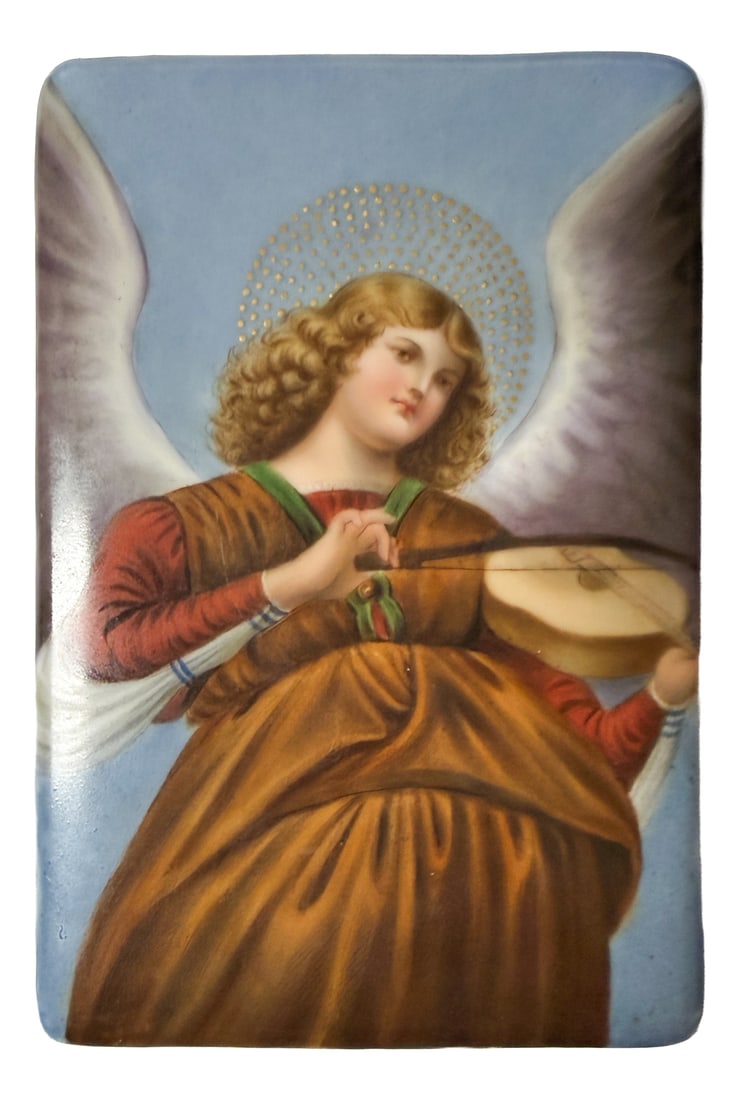 MINIATURE PTG/PORCELAIN ANGEL PLAYING HARP (1 of 2)