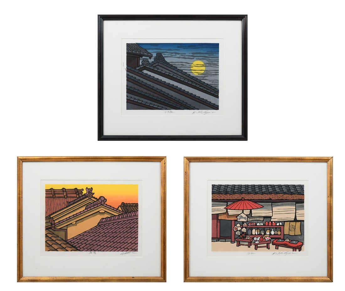3PC. KATSUYUKI NISHIJIMA JAPANESE WOODBLOCK PRINT (1 of 7)