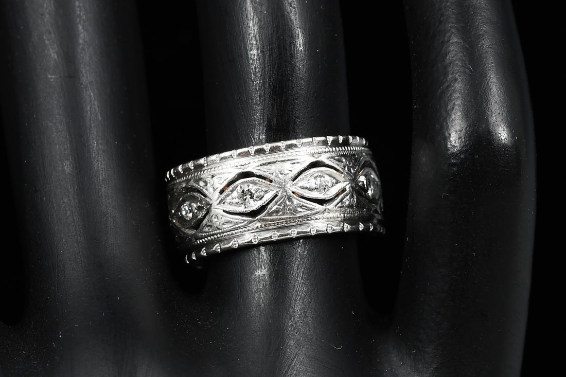 PLATINUM DIAMOND HAND PIERCED WIDE BAND (1 of 5)