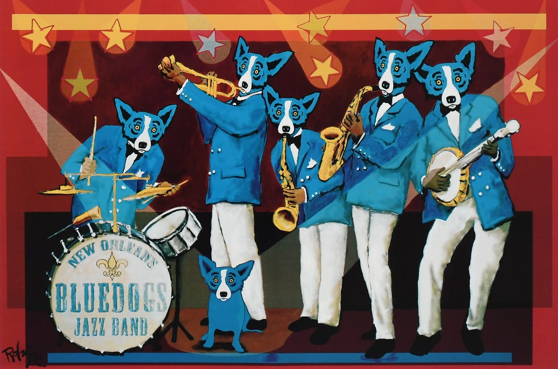 GEORGE RODRIGUE BLUE DOG BAND OFFSET LITHOGRAPH (1 of 5)