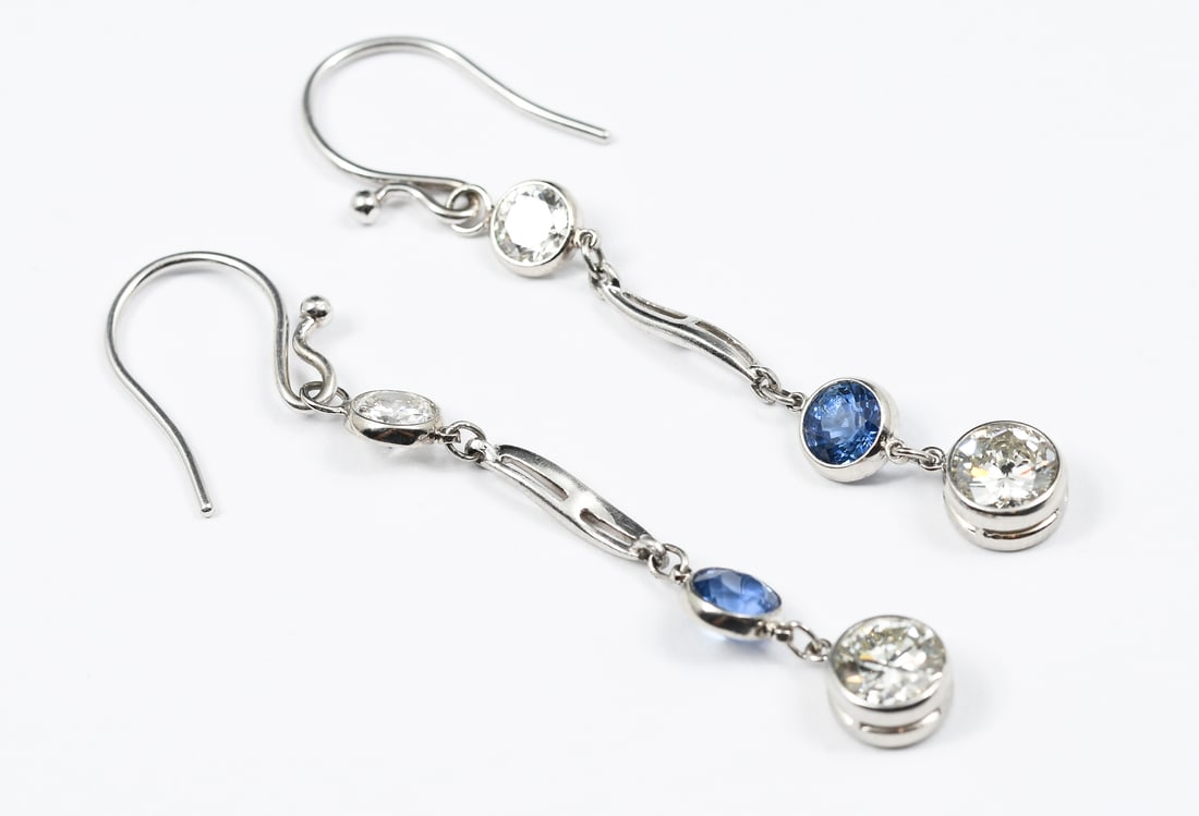 18K & PLATINUM DANGLE EARRINGS SAPPHIRE DIAMOND (1 of 6)