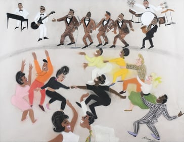 RANDY STEVENS "SOUL TRAIN" MIXED MEDIA PAINTING