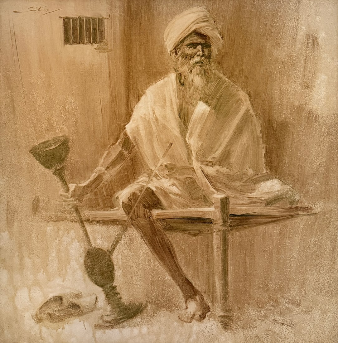 ONE-LEGGED MAN SMOKING HOOKAH OIL (1 of 2)