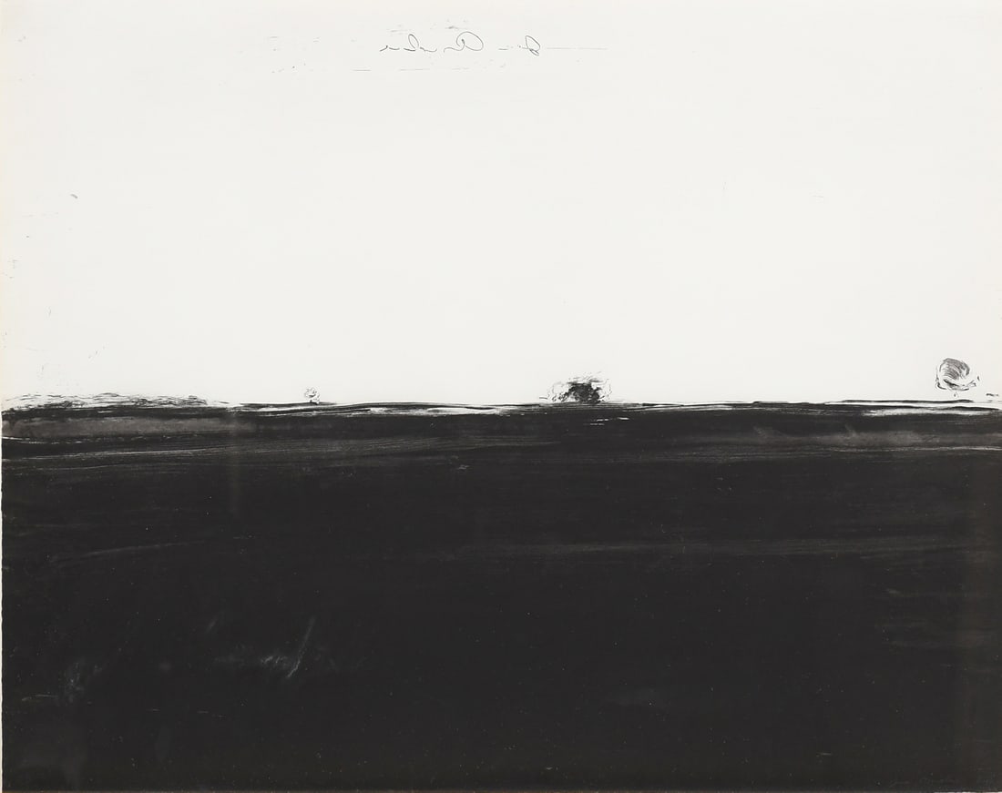 JOE ANDOE ABSTRACT ETCHING WITH AQUATINT: ANDOE, Joe, (American, b. 1955): Desolate Landscape, Etching with Aquatint, 17" x 21.5", framed, 19.75" x 24.5". Old gallery label affixed verso.