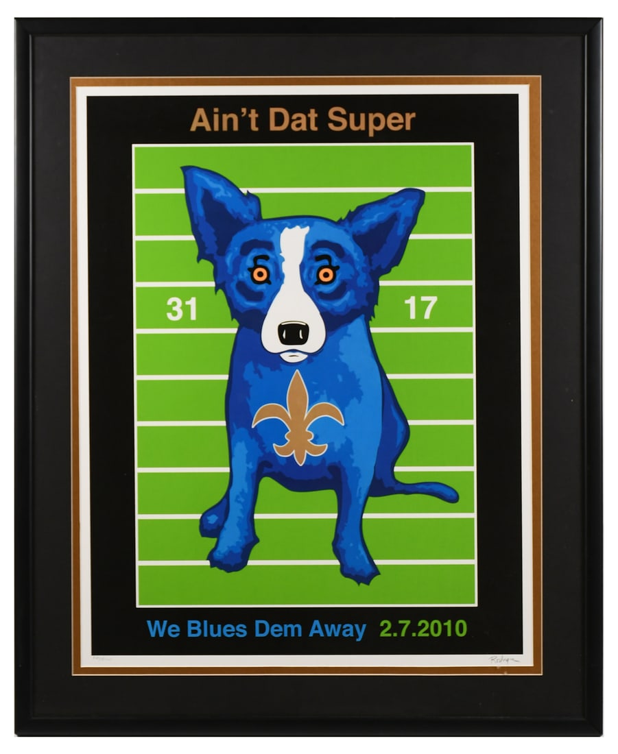 LARGE GEORGE RODRIGUE BLUE DOG SUPER BOWL SILKSCREEN (1 of 5)