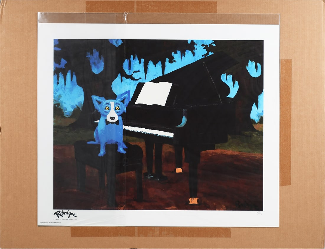 GEORGE RODRIGUE BLUE DOG AND PIANO OFFSET LITHOGRAPH (1 of 6)