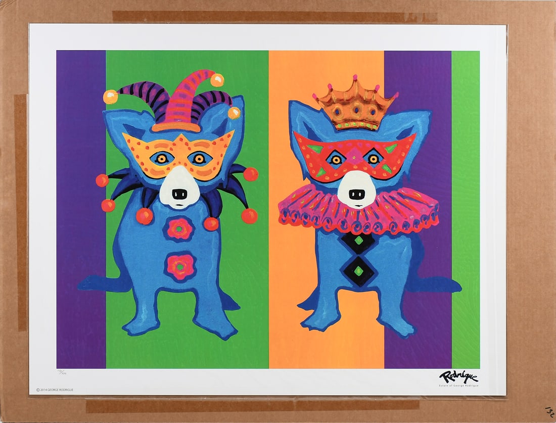 GEORGE RODRIGUE MARDI GRAS BLUE DOGS OFFSET LITHOGRAPH (1 of 4)