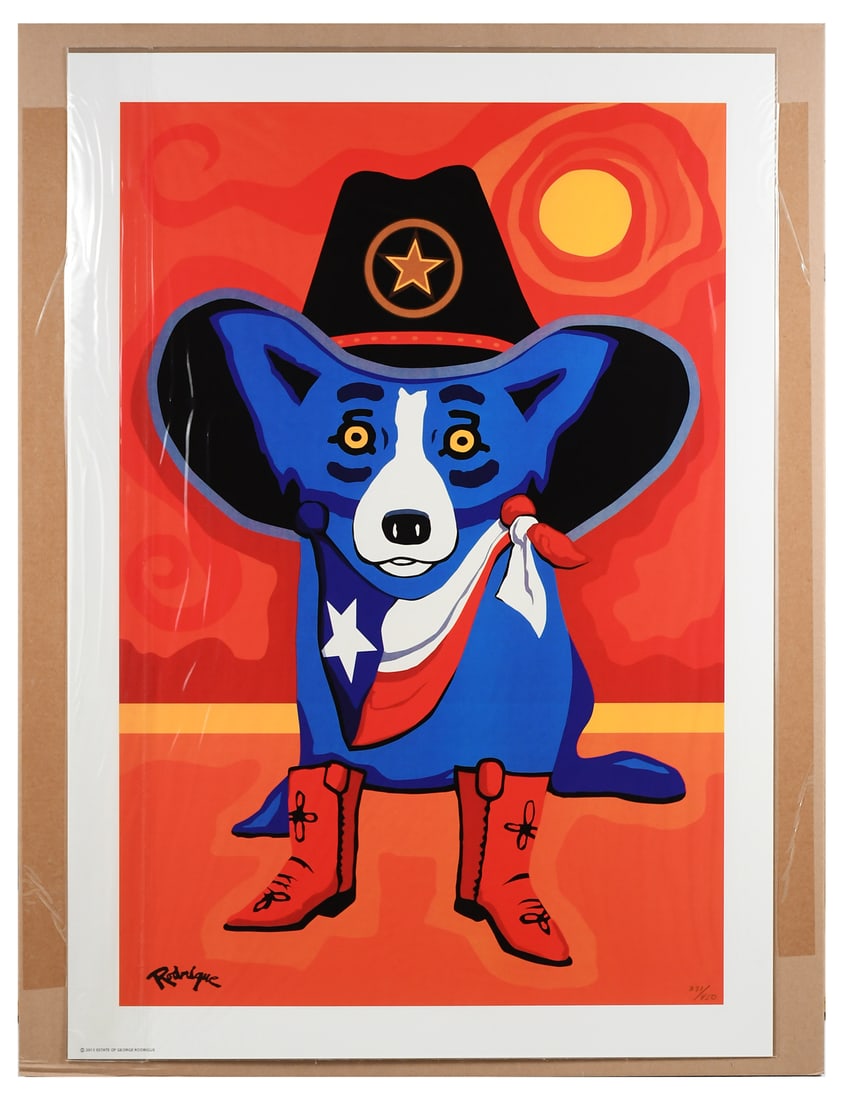 GEORGE RODRIGUE COWBOY BLUE DOG OFFSET LITHOGRAPH (1 of 6)