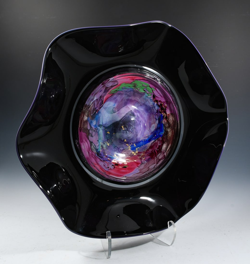 LARGE PURPLE ART GLASS CONSOLE LOW BOWL (1 of 5)